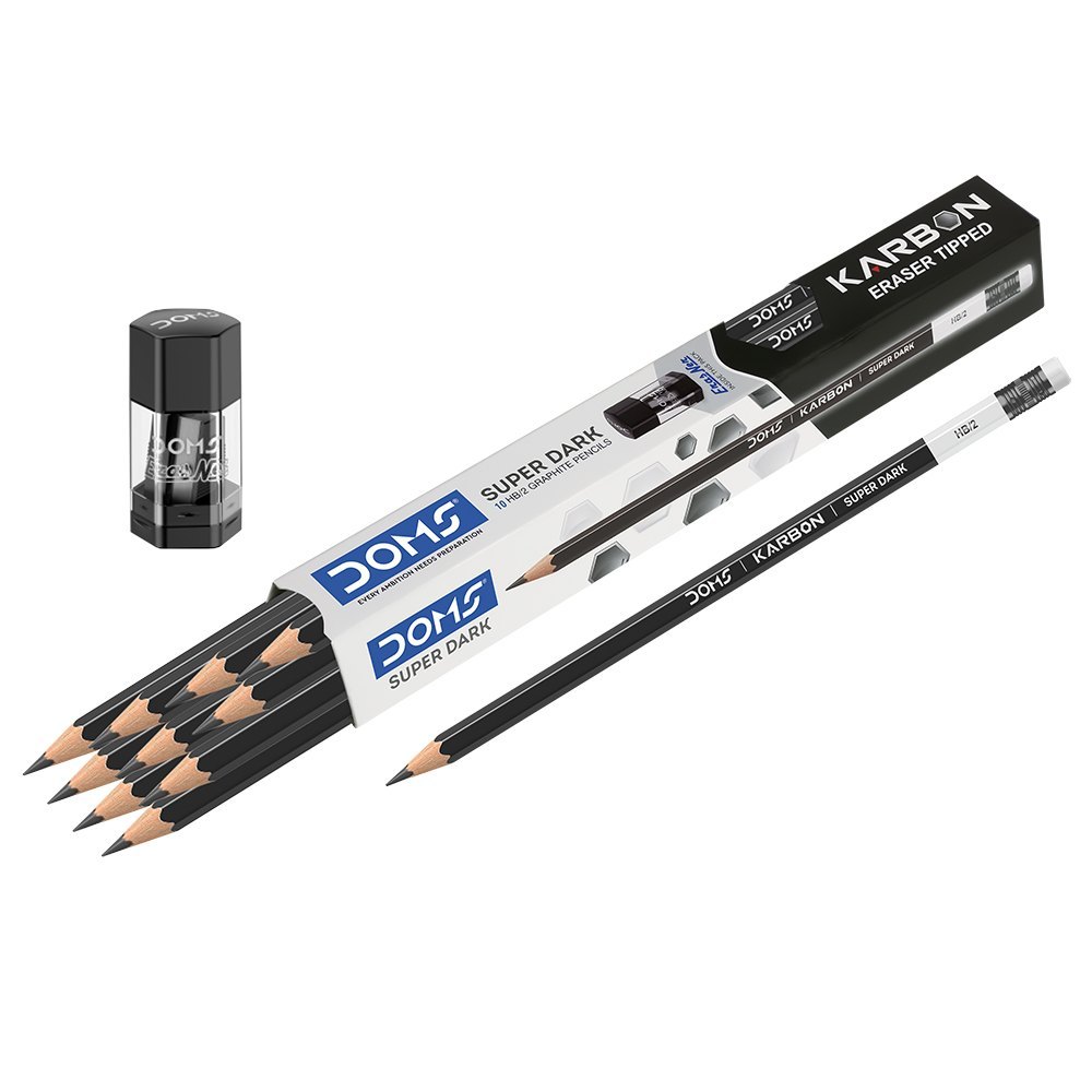 Doms Black Dooms Karbon R/T Super Dark Pencil Pack Of 10 With Erasner (Sharpner+Eraser)