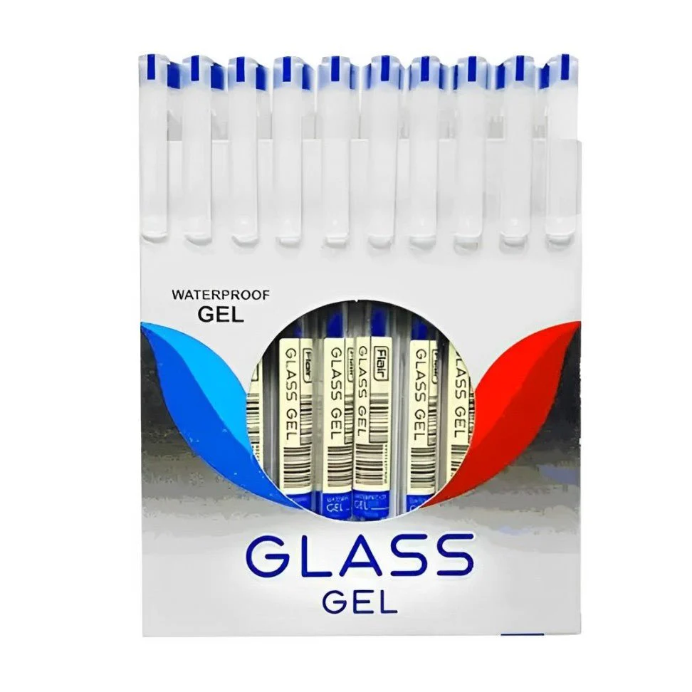 Flair Glass Waterproof 0.6mm Gel Pen Set of 10pieces, Blue (Pack of 1)